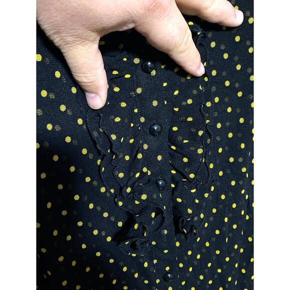 INC International Concepts Blouse Ruffles Black Yellow Polka Dots Womens M Nylon - Picture 3 of 7